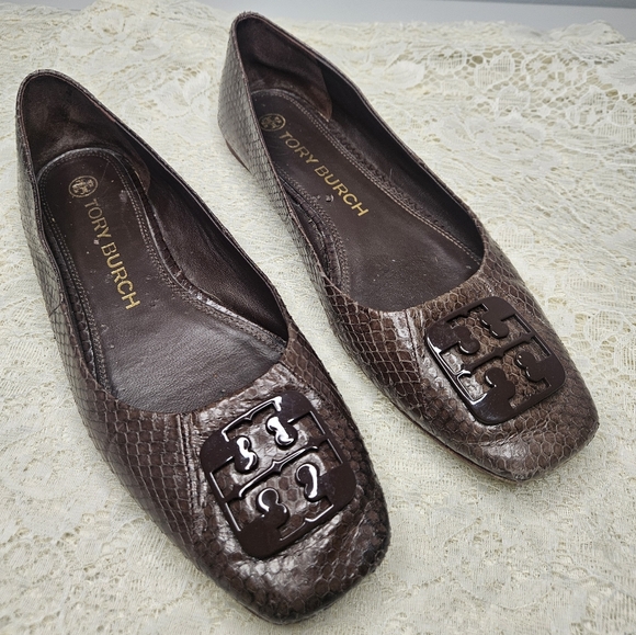 Tory Burch Brown Flats with Metallic Buckle - Picture 2 of 9